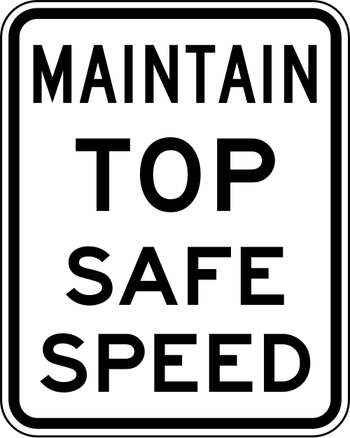 Panneau de limitation de vitesse unique aux États-Unis sur les voies d'évacuation exigeant que les conducteurs maintiennent la vitesse maximale de sécurité