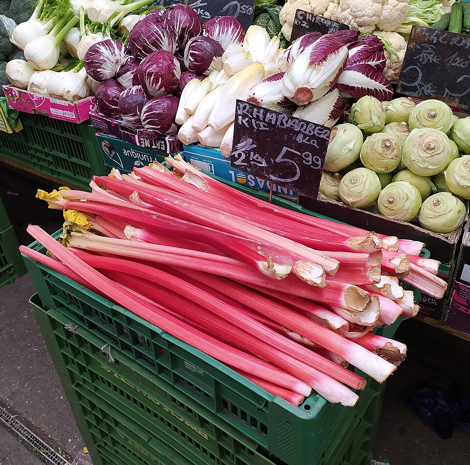 Rhubarbe exposée à la vente sur un marché