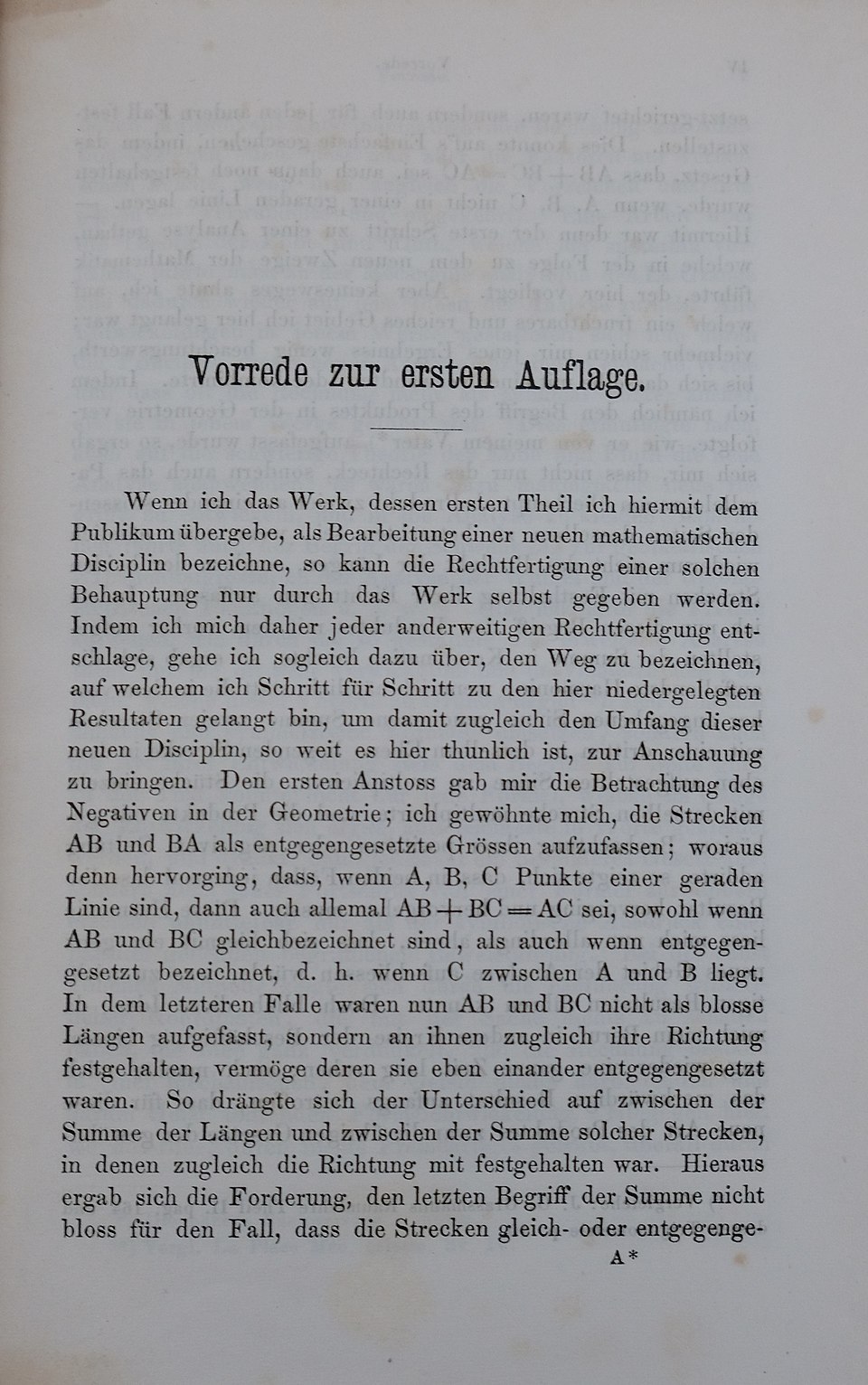 Première page de "Die lineale Ausdehnungslehre"