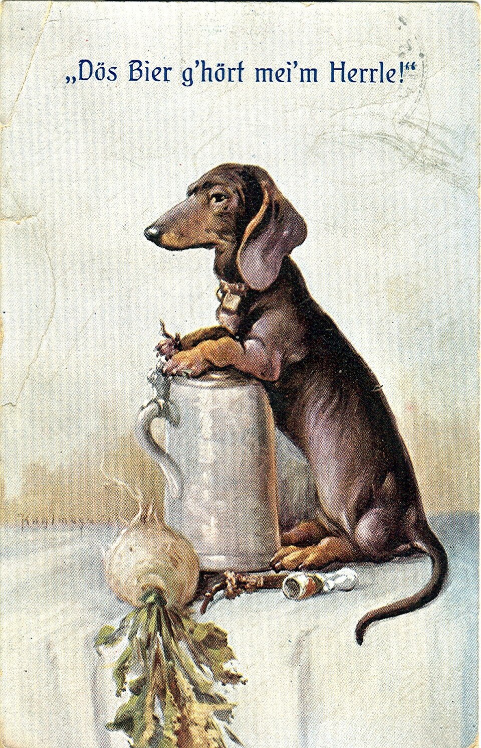 Carte postale allemande avec l'inscription « Cette bière appartient à mon maître ! »