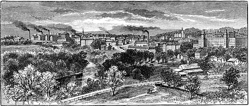 Woonsocket vu de l'Est, gravure de 1886