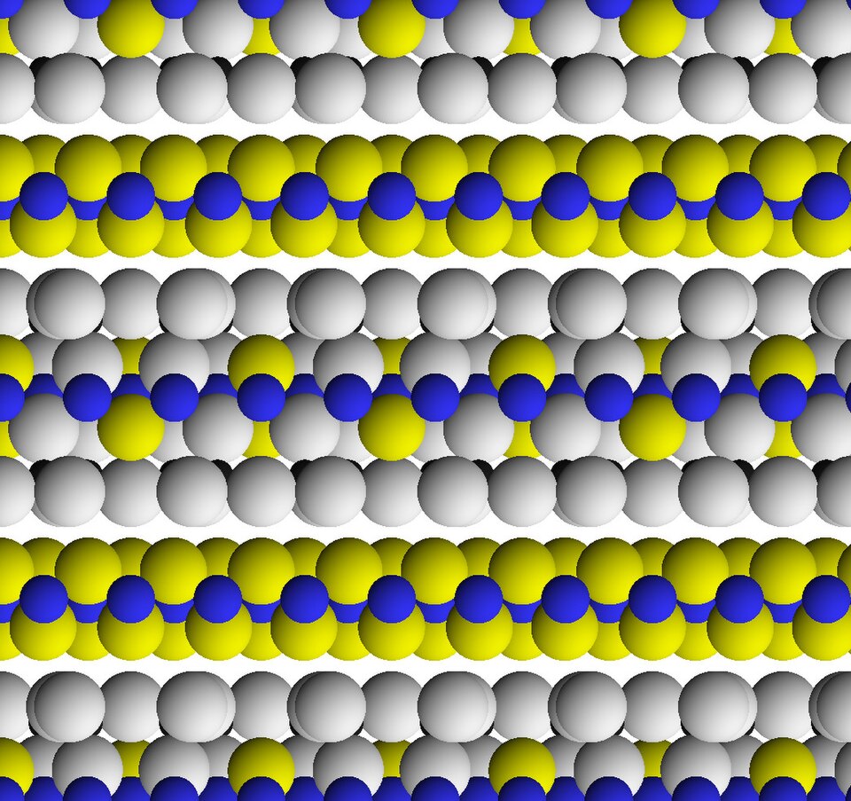 Structure cristalline de la chlorite vue selon [100] (en regardant le long des couches)