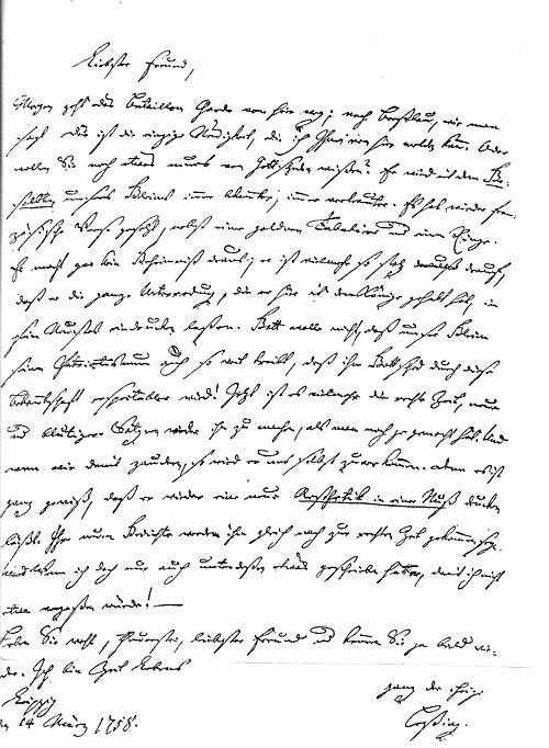 Lettre de Lessing à Kleist, écrite à Kurrent (14 mars 1758)