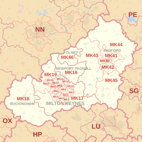 Carte des zones de codes postaux MK, montrant les districts postaux, les villes postales et les zones de codes postaux voisines.
