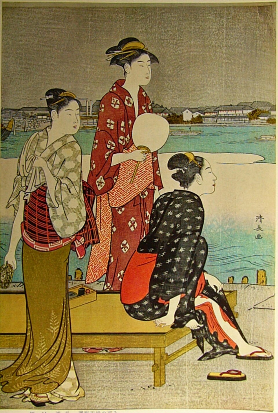 Refroidissement au bord de la rivière Kiyonaga, vers 1785
