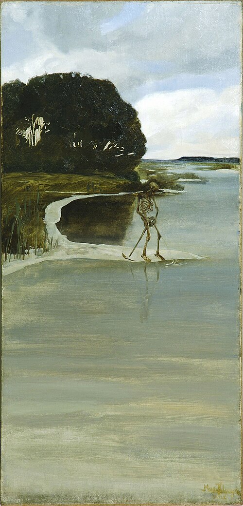 Pissing Death (1880), huile sur toile, 95 x 45 cm. Museum der bildenden Künste, Leipzig, Allemagne.
