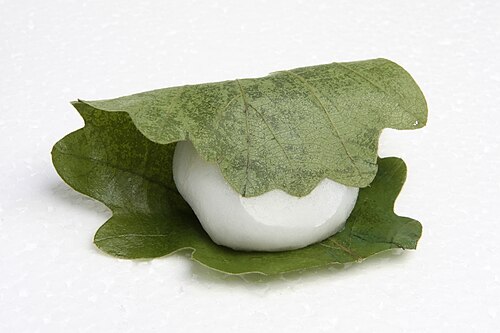 Gâteau de riz Kashiwa-mochi enveloppé dans une feuille de chêne, Japon