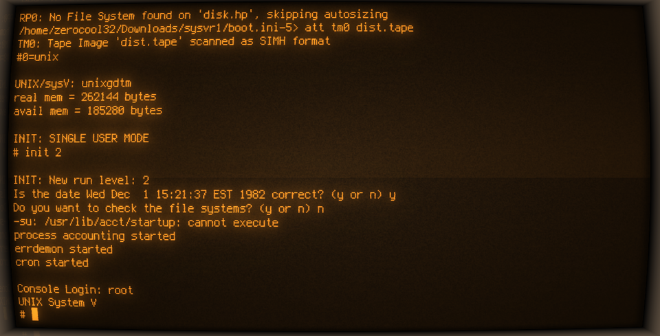 UNIX System V Release 1 sur SIMH (PDP-11)