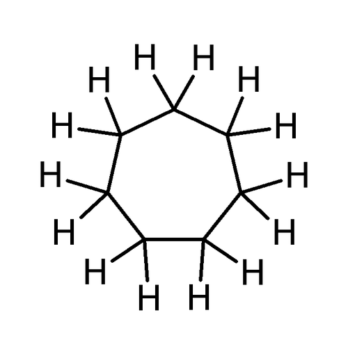 Cycloheptane, un composé carbocyclique simple à 7 chaînons, hydrogènes méthylène représentés (non aromatique).