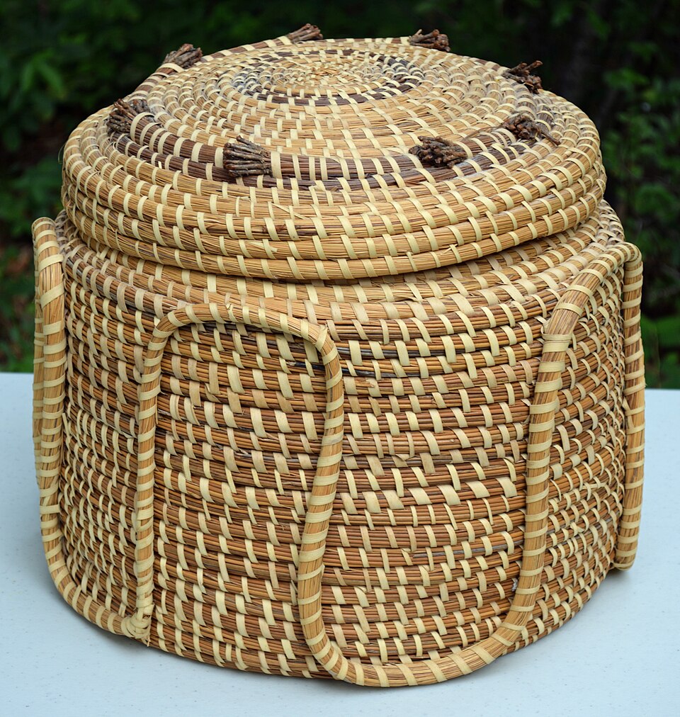 Sweetgrass basket made by the Gullah culture of coastal Georgia or South Carolina, US