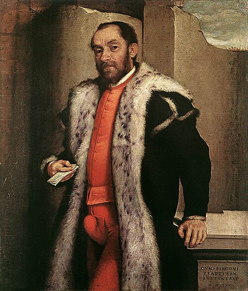 Portrait d'Antonio Navagero (1565) avec une pièce de braguette accentuée, huile sur toile de Giovanni Battista Moroni, Pinacothèque de Brera, Milan