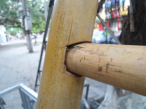 Détail d'une échelle en bambou, courante en Chine
