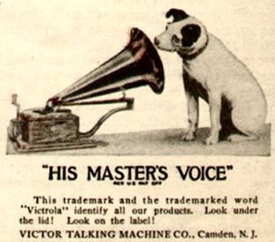 Logo His Master's Voice de la Victor Talking Machine Company avec Nipper (1921)