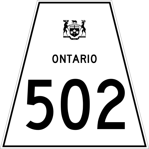 Panneau routier secondaire typique de l'Ontario utilisant un bouclier trapézoïdal isocèle
