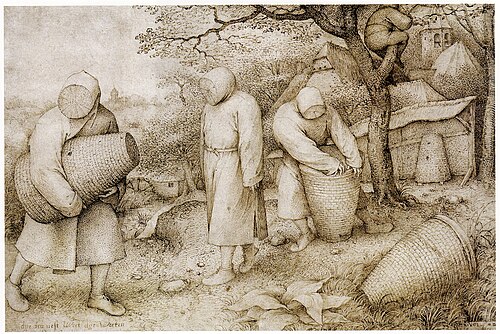 Un tableau de 1568 représentant des apiculteurs en vêtements de protection, par Pieter Brueghel l'Ancien
