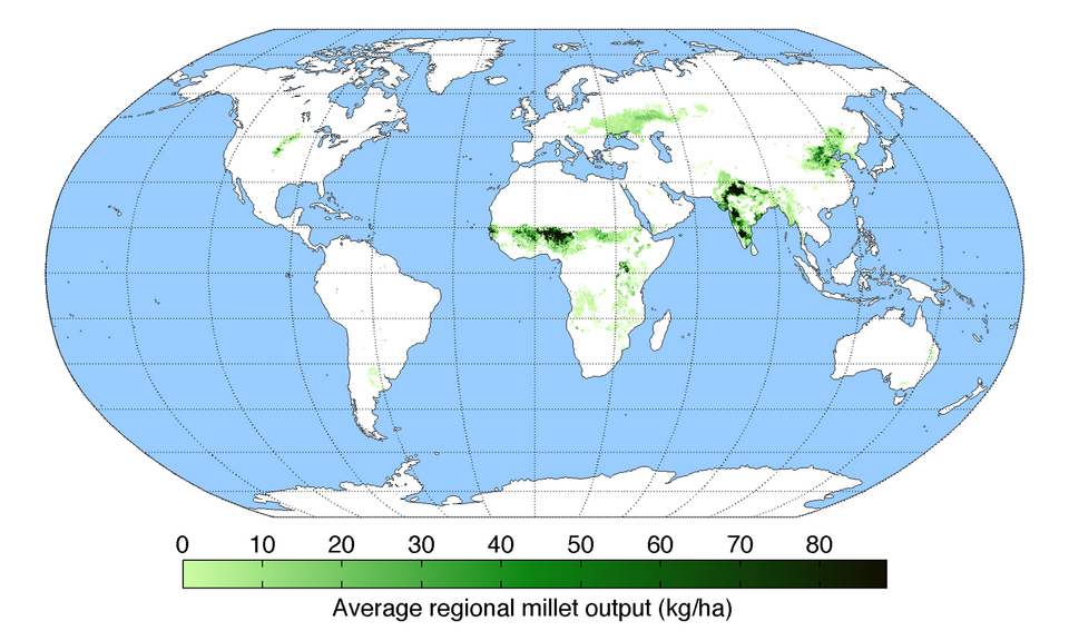 Production de millet (2008) montrant les principales régions productrices du monde