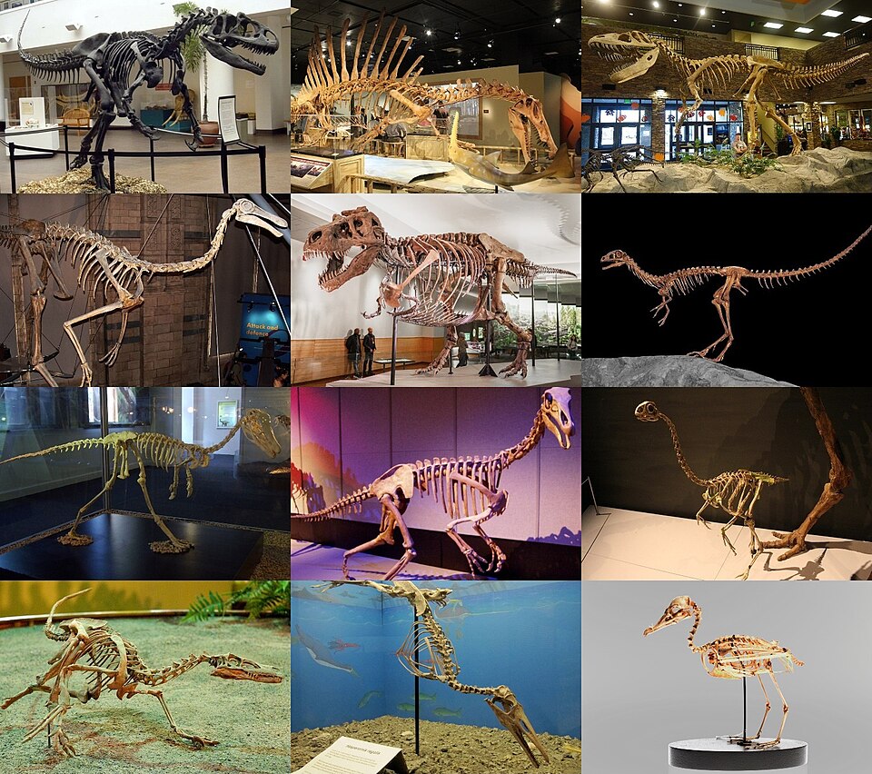 Squelettes fossilisés de divers dinosaures