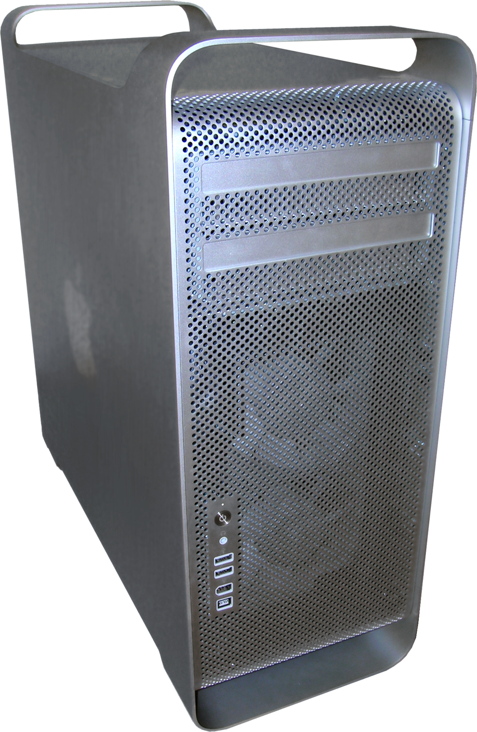 Boîtier tour pour Mac Pro. Remarquez les deux ventilateurs d'admission d'air avant à peine visibles.
