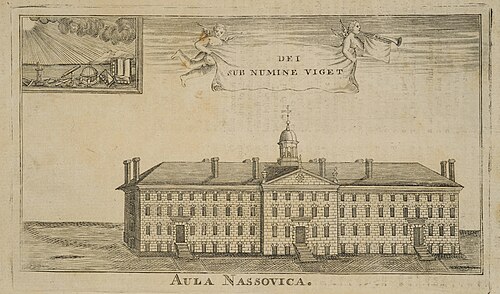 Une gravure de Nassau Hall de 1760