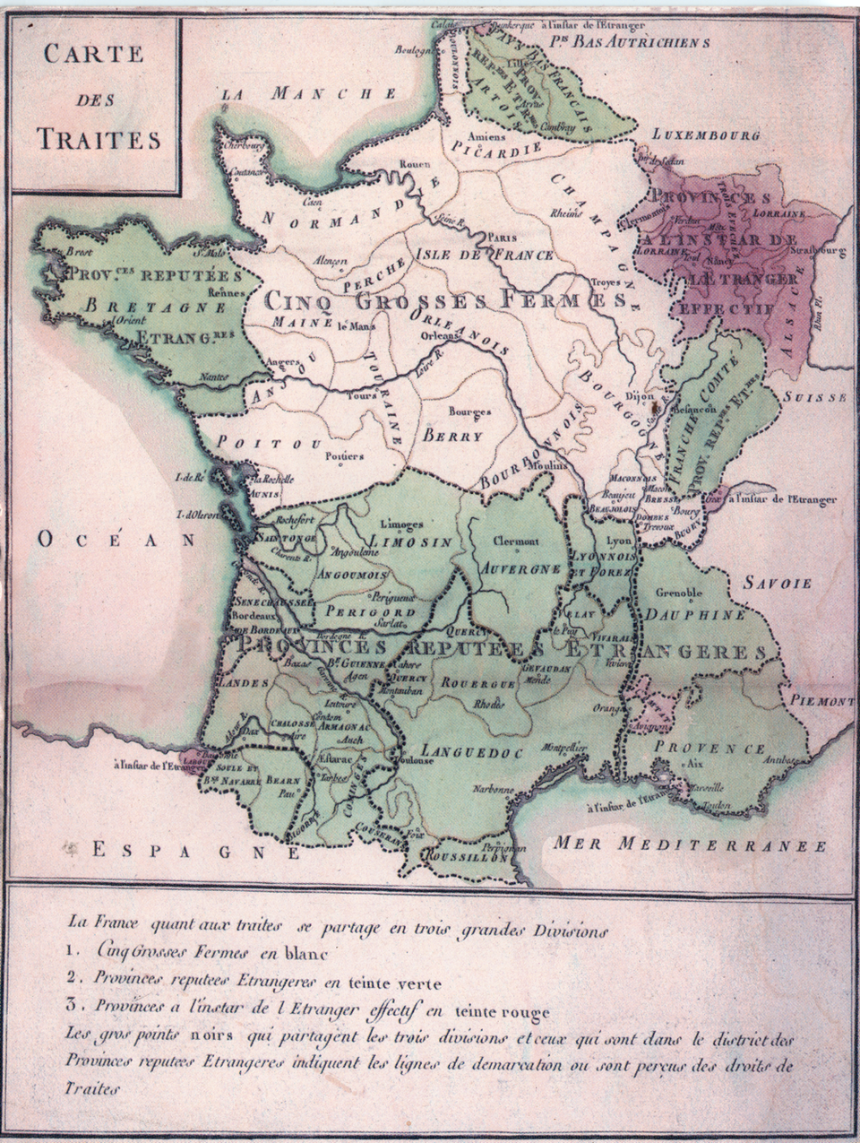 Le statut des douanes françaises en 1732 s'attache plus ou moins aux frontières linguistiques ; le Labourd, y compris Bayonne, montre un système fiscal autonome