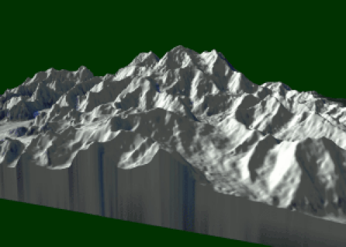 Une image informatique 3D en rotation de la montagne