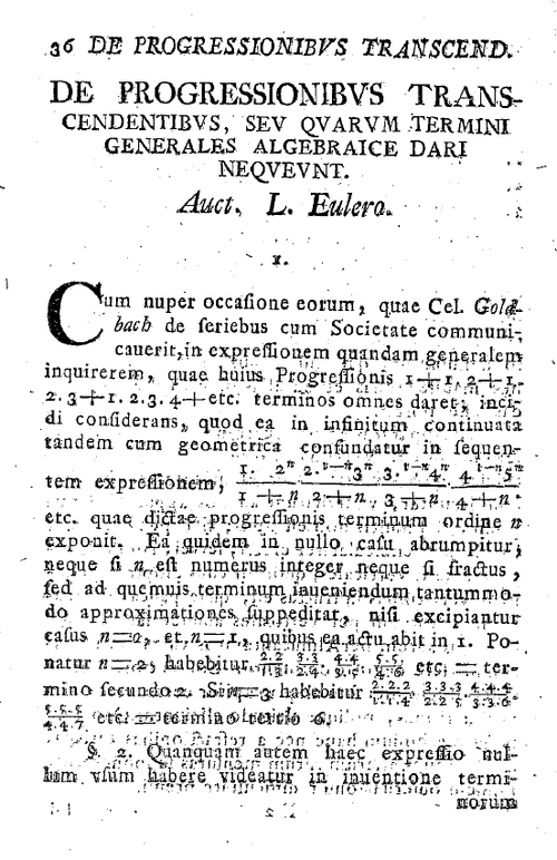 De progressionibus transcendentibus, votre quarum termini generales algebraicae dari nequeunt