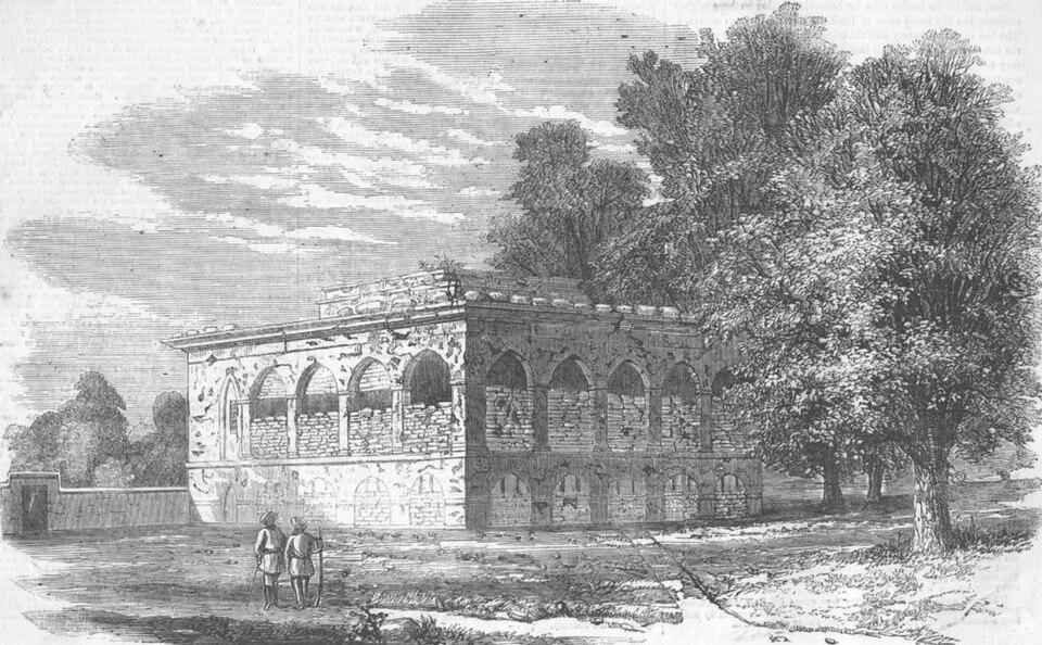 « Croquis d'une maison fortifiée, avec deux cipayes devant elle. »