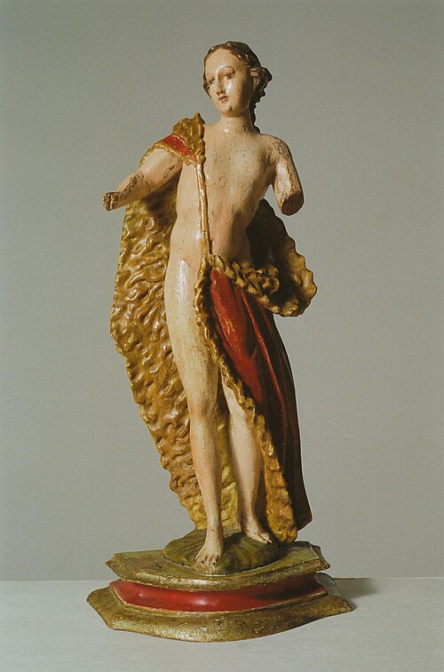 Figurine polychrome en bois de pin de Saint Jean Baptiste du XVIIIe siècle