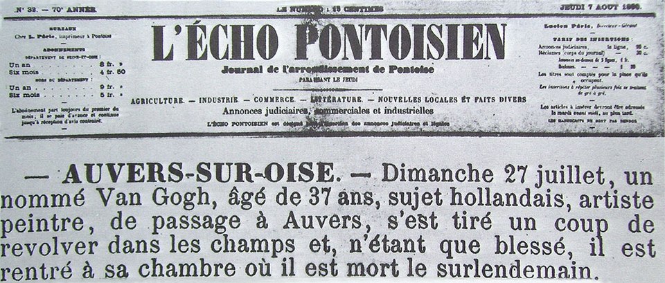 Photographie d'un article de journal du XIXe siècle annonçant le décès d'une personne