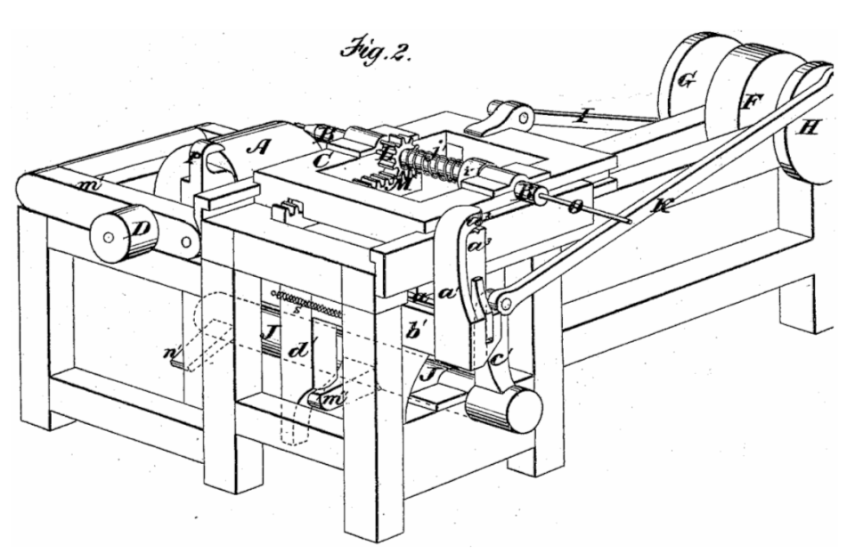 Exemple d'un dessin en perspective dimétrique d'un brevet américain (1874)
