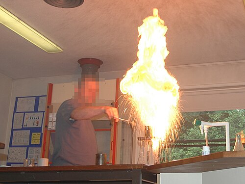 Verser une très petite quantité d’eau dans le feu éjecte un panache de feu...
