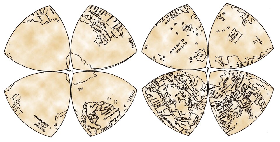 Carte du monde en projection octante (1514), extraite des papiers de Windsor de Léonard de Vinci