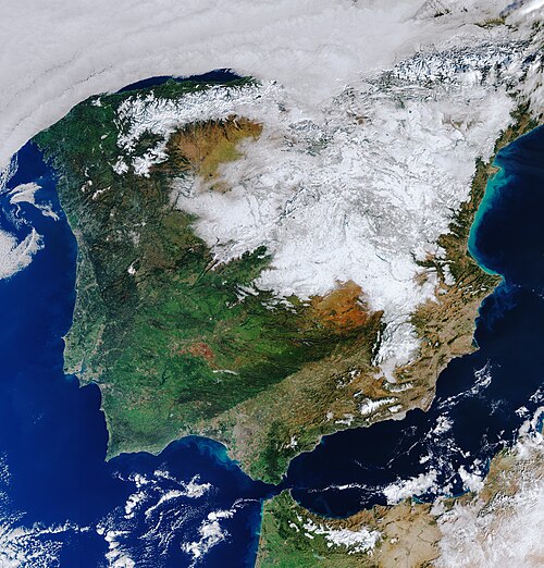 Chutes de neige de la tempête Filomena visibles sur la péninsule ibérique en janvier 2021