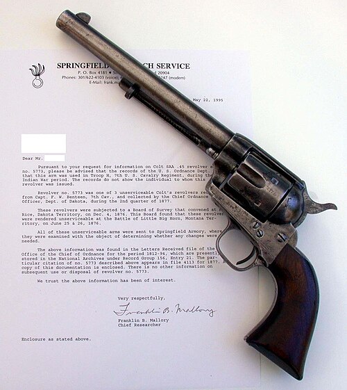 .45 Colt Single Action Army, numéro de série 5773 7e Cavalerie émis en 1877