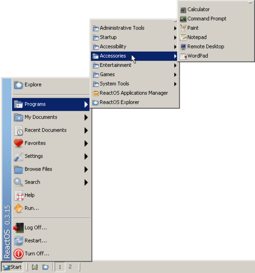 Menu de démarrage dans ReactOS