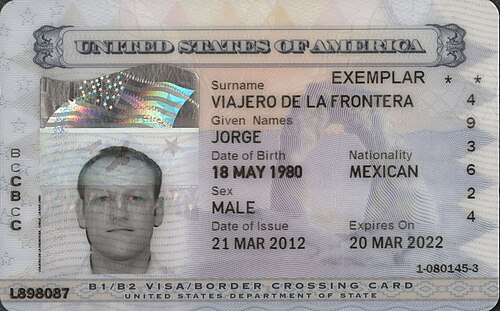 Recto de la version mise à jour de la carte de passage frontalier délivrée aux ressortissants mexicains