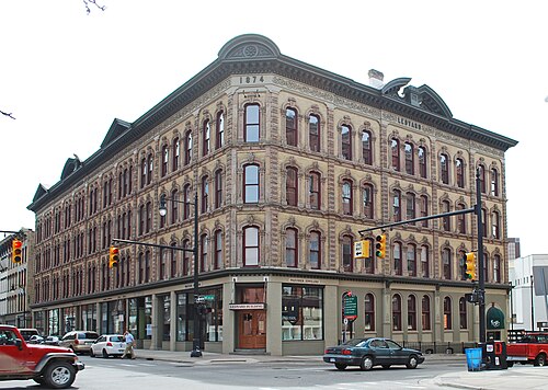 Quartier historique de Ledyard Block, sept bâtiments de style italien interconnectés dans le centre-ville de Grand Rapids, Michigan, construits entre 1859 et 1874.