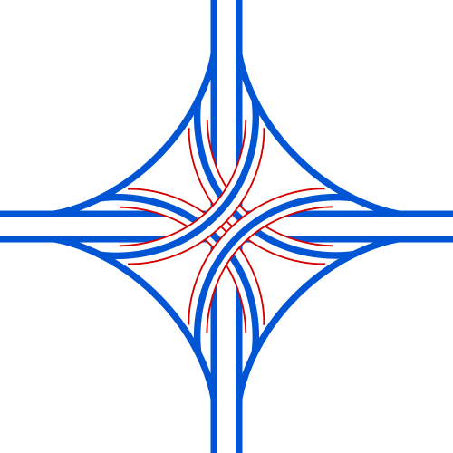 Pile à quatre niveaux : utilisée comme carrefour principal, généralement pour les carrefours d'autoroutes