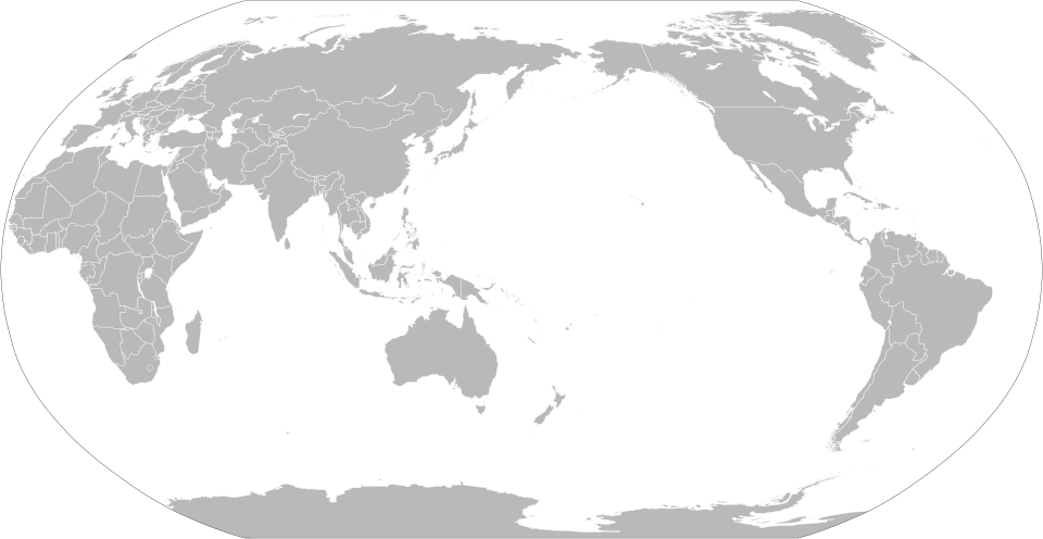 Carte centrée sur le Pacifique (plus couramment utilisée dans les pays d'Asie de l'Est et d'Océanie)