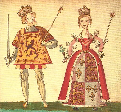 Jacques Ier, roi d'Écosse de 1406 à 1437, et son épouse Joan Beaufort