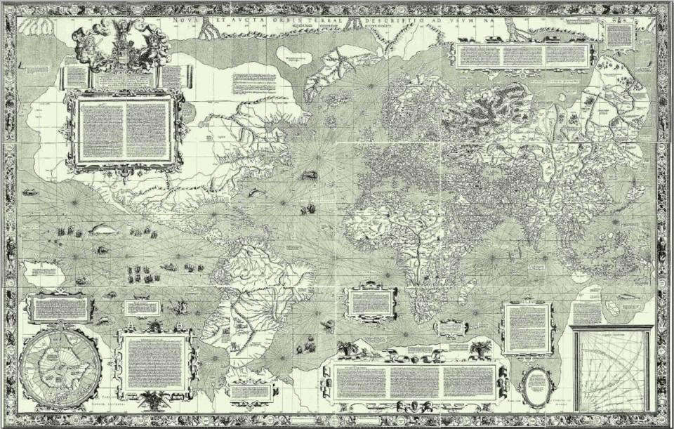 Carte du monde de Gerardus Mercator (1569), première carte utilisant la célèbre projection de Mercator
