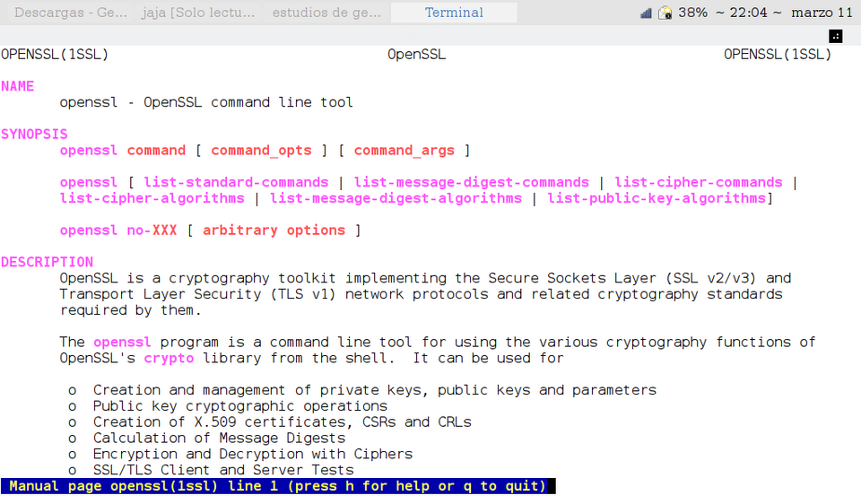 page de manuel d'OpenSSL