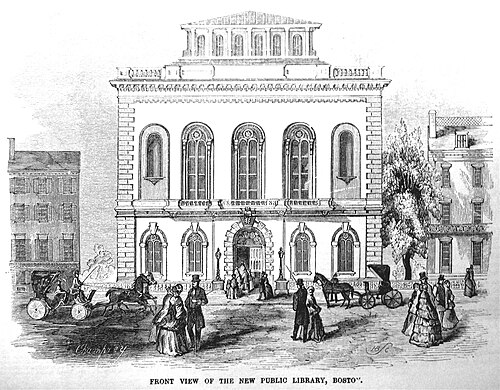 Gravure de l'extérieur, Kirby Building, Boylston St., années 1850