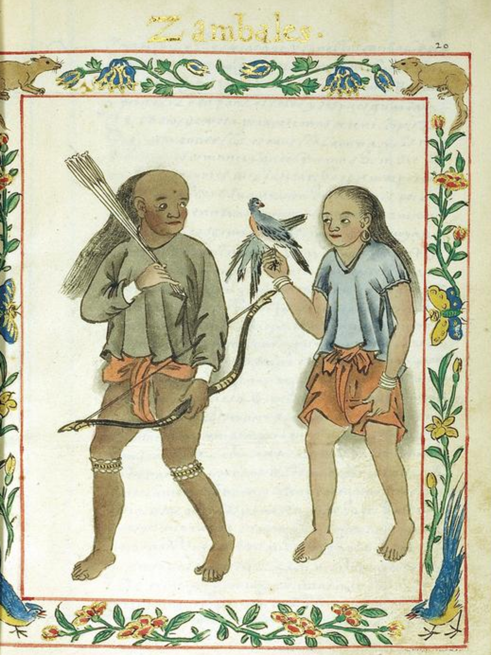 Un couple appartenant à la classe des guerriers-chasseurs Zambal. L'image illustre la culture de la fauconnerie.