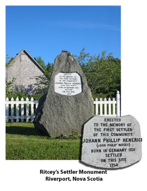 Monument de Johann Phillip Henericie, premier Européen à s'installer à Riverport, en Nouvelle-Écosse
