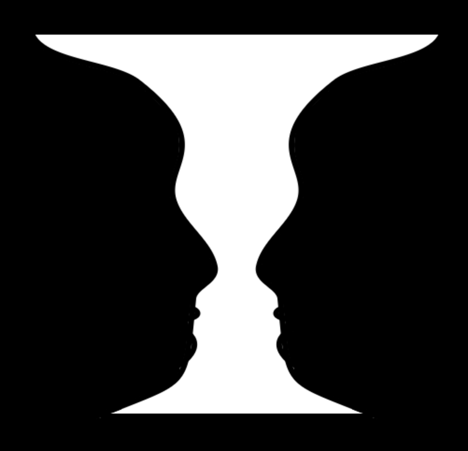 Une figure ambiguë qui peut être perçue soit comme un vase, soit comme une paire de visages.