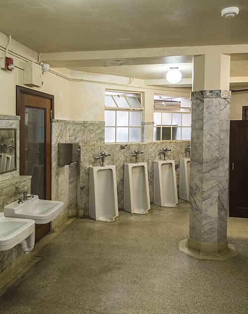 Un exemple d'urinoirs sur pied dans des toilettes pour hommes