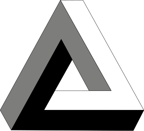 Triangle de Penrose (tribar) – créé pour la première fois par l'artiste suédois Oscar Reutersvärd en 1934. Roger Penrose l'a conçu et popularisé de manière indépendante dans les années 1950, le décrivant comme « l'impossibilité dans sa forme la plus pure ».