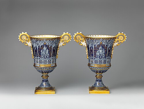 Paire de vases, par Alexandre-Évariste Fragonard et la manufacture de porcelaine de Sèvres, fabriqués en 1832, décorés en 1844, porcelaine dure, Metropolitan Museum of Art, New York City
