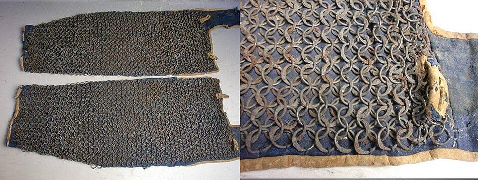 Un exemple rare de cotte de mailles rivetée japonaise, anneaux rivetés ronds.